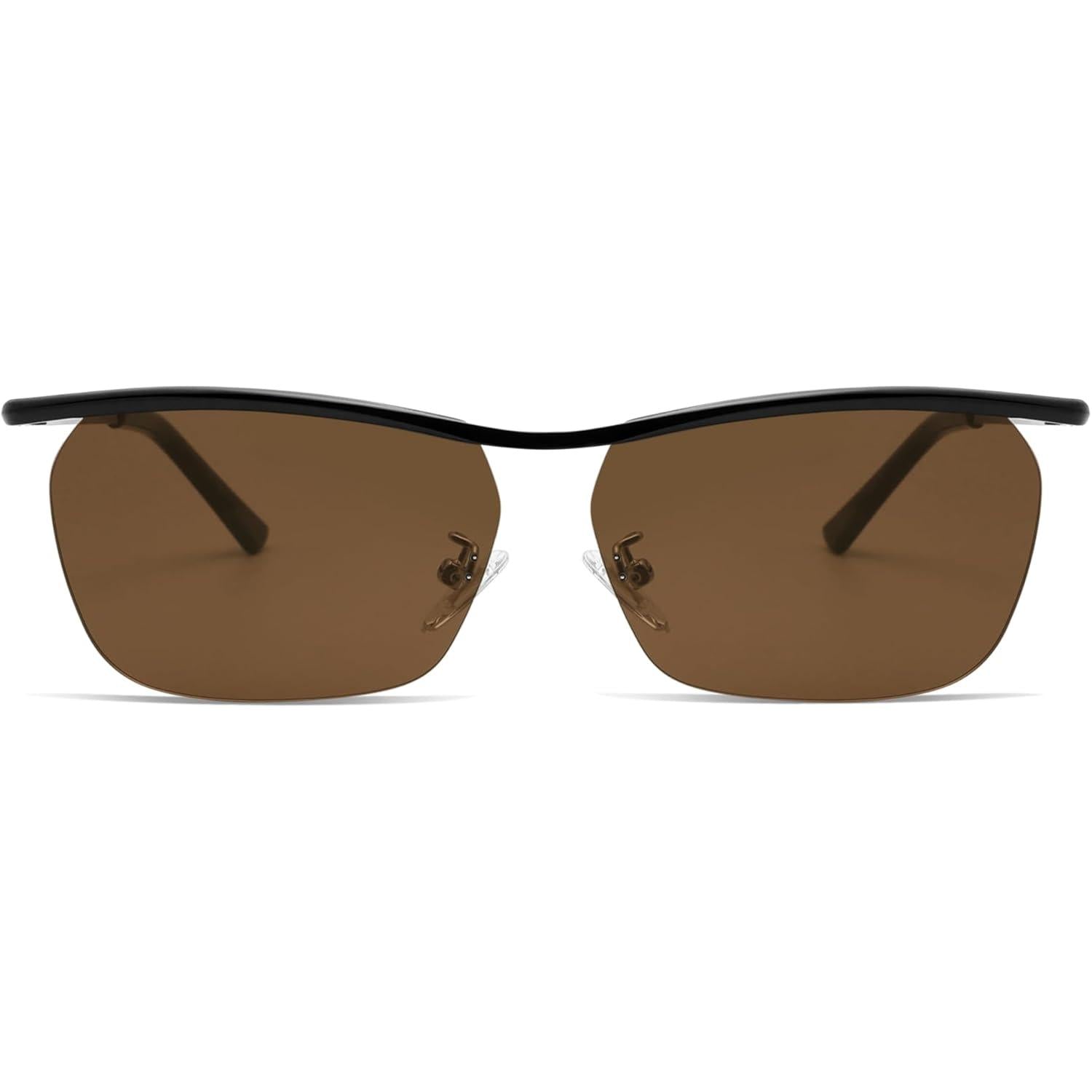 Trendy Rectangle Cat Eye Semi-Rimless Sunglasses Womens, Retro Fashion Vintage Shades UV400 Protection SJ1253