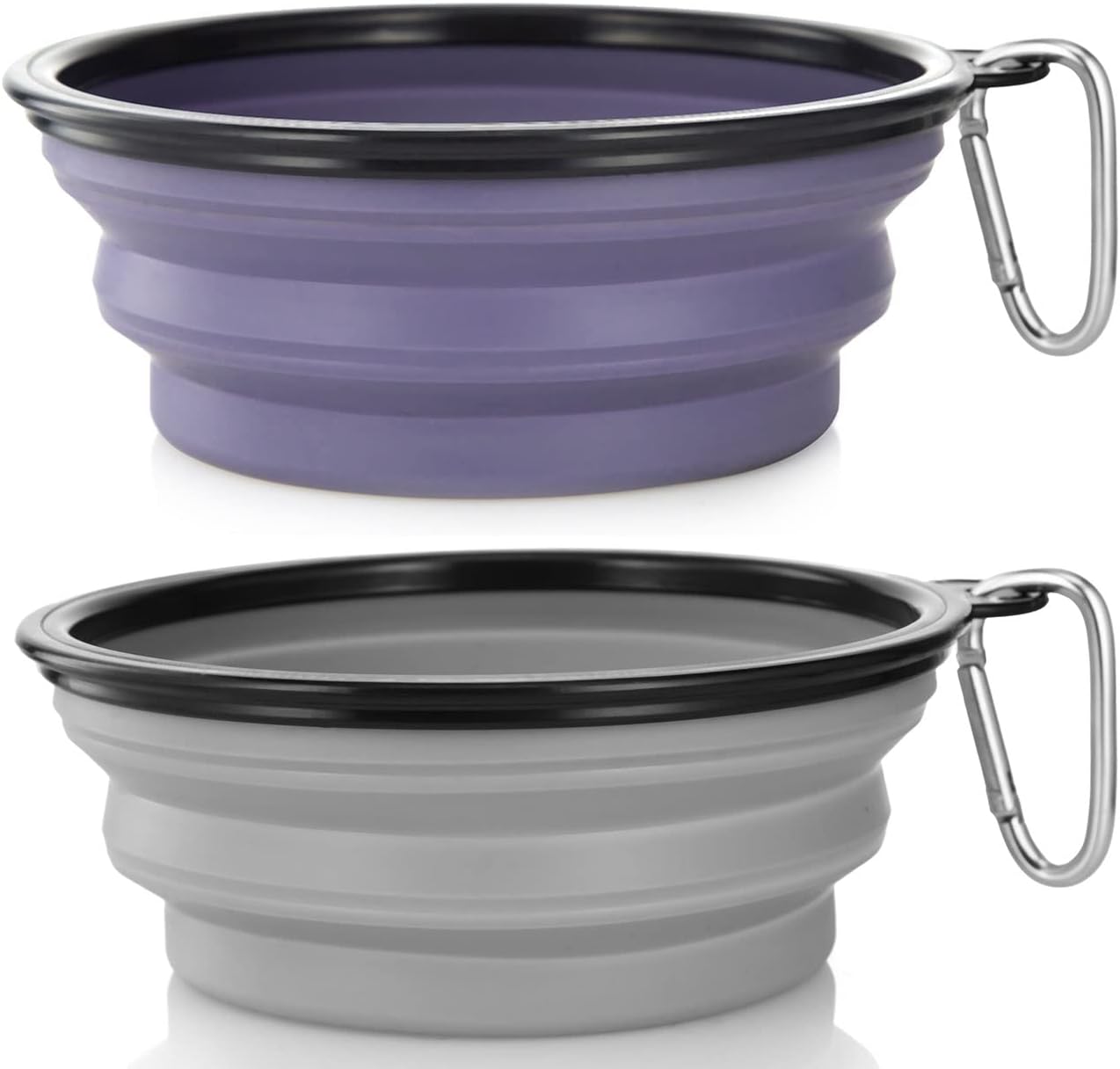 Bowls Plegables para Perros y Gatos (2 Pack) | Portátiles con Mosquetón para Agua y Comida | Viajes, Paseos y Camping