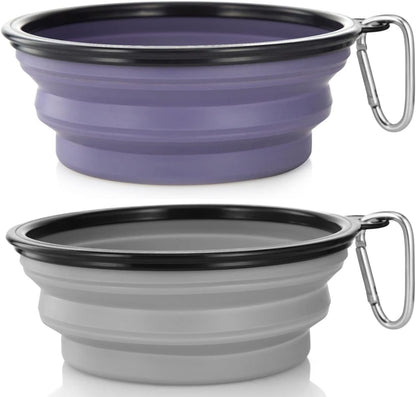 Bowls Plegables para Perros y Gatos (2 Pack) | Portátiles con Mosquetón para Agua y Comida | Viajes, Paseos y Camping