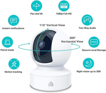 Cámara de Seguridad Inteligente Kasa EC70 Pan/Tilt | 1080P HD, Visión Nocturna, Detección de Movimiento y Sonido, Almacenamiento en Nube o MicroSD, Compatible con Alexa y Google Home – Blanca