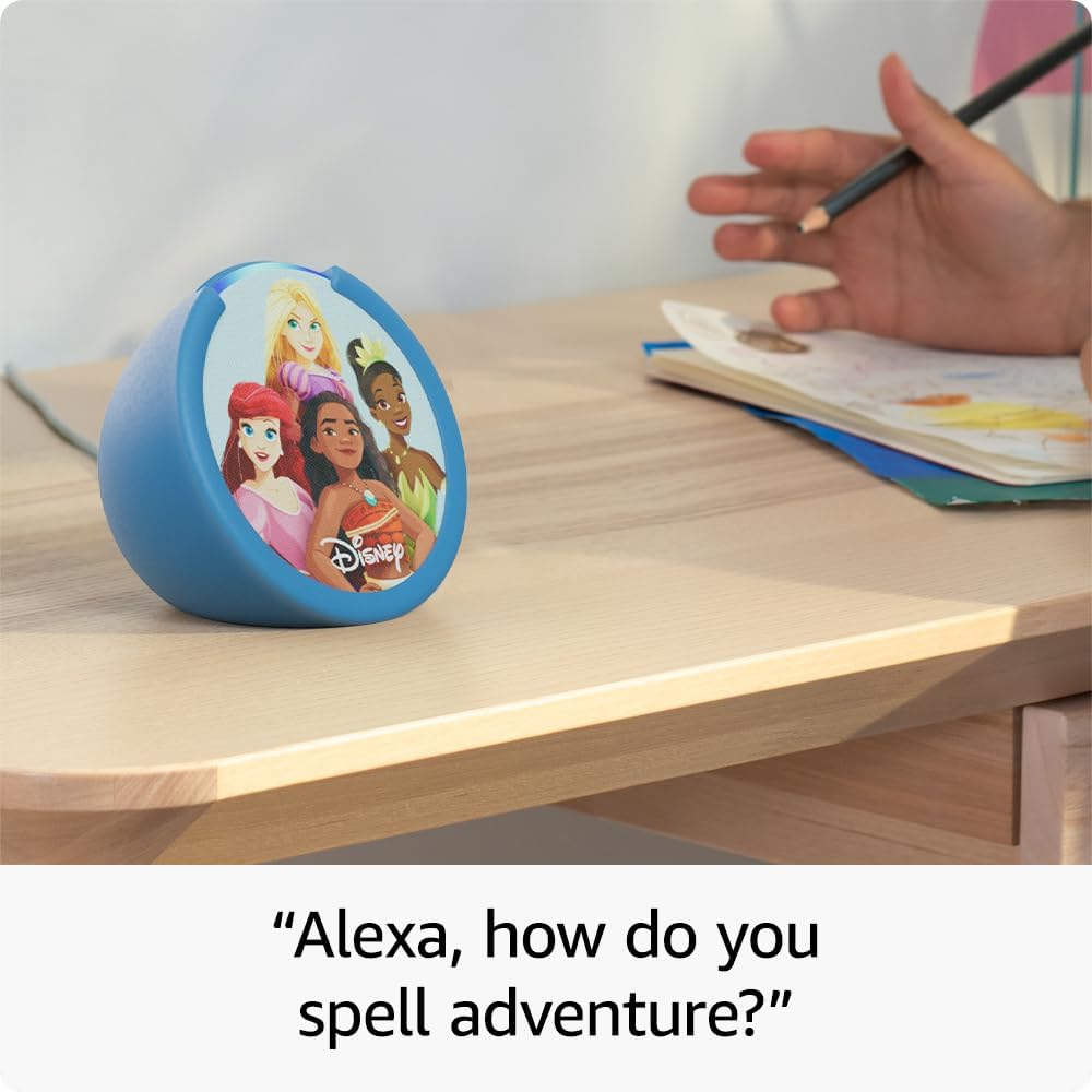 Echo Pop Kids (Modelo más reciente) – Altavoz inteligente para niños con Alexa, fundas Disney Princess y Marvel’s Avengers, control parental, 6 meses de Amazon Kids+