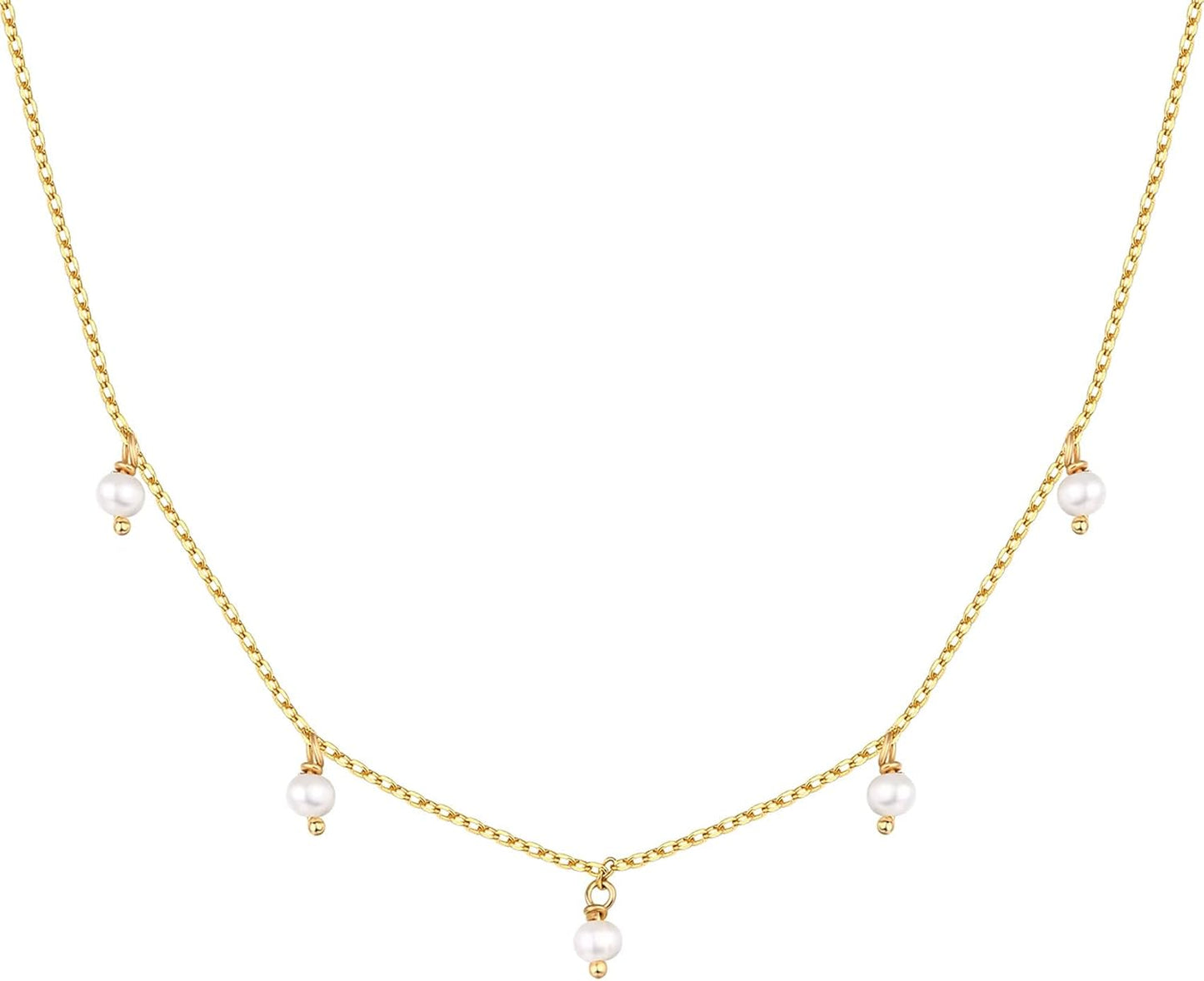 Collar de Estaciones para Mujer | Baño en Oro 14K | Cadena Fina con Circonitas Simuladas | Joyería de Moda para Capas y Looks Elegantes