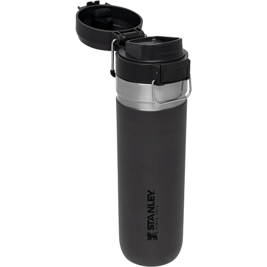 Quick Flip GO Water Bottle 24 Oz | Push Button Lid | Leakproof and Packable for Travel and Sports | Insulated Stainless Steel | Bpa-Free | Charcoal
