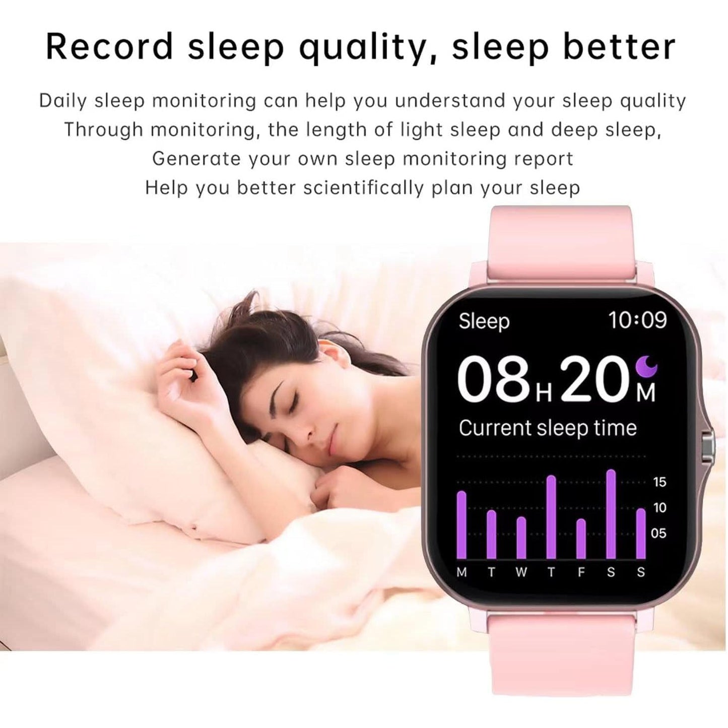 Smart Fitness Tracker Watch for Android/Ios - IP68, Heart Rate/Blood Oxygen/Sleep Monitoring, 8 Sports Modes, Breath Training, Weather Updates - 1.69-Inch Display for Men and Women (Rose Gold)