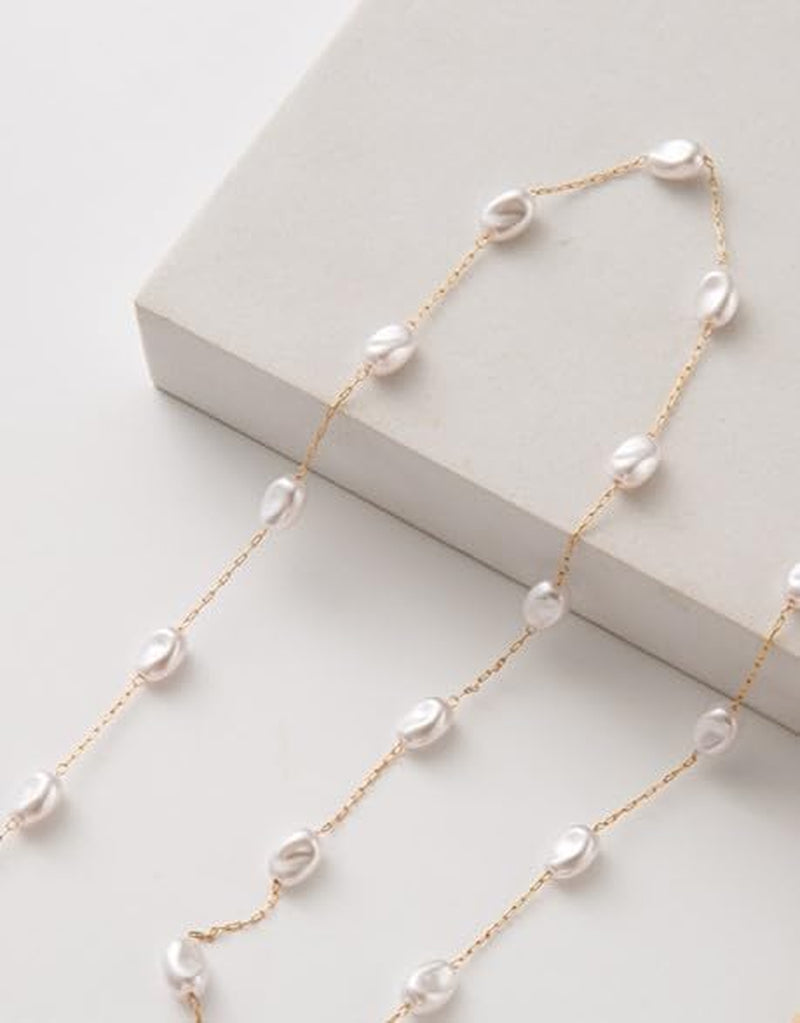 Collar de Perlas para Mujer – Choker de Perlas Barrocas con Colgante de Corazón en Oro 14K, Collar en Forma de Y Elegante para Bodas, Aniversarios y Cumpleaños