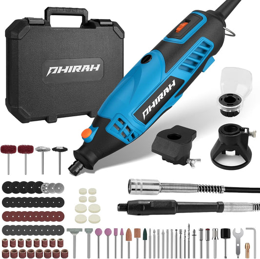 Herramienta Rotativa PHIRAH 160W con Eje Flexible y 180 Accesorios | Mini Amoladora Eléctrica 7 Velocidades 8000-35000 RPM para Corte, Pulido, Grabado y Bricolaje