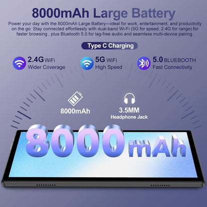 2025 Android 15 Tablet with Keyboard | Gemini AI, 30GB+128GB Octa-Core Electronics Tablets W/ 10 Inch IPS HD Display, 8000Mah, 5G Wifi, 1TB Expand, Mouse+Case, BT 5.0, Widevine L1, Metal Body -Black