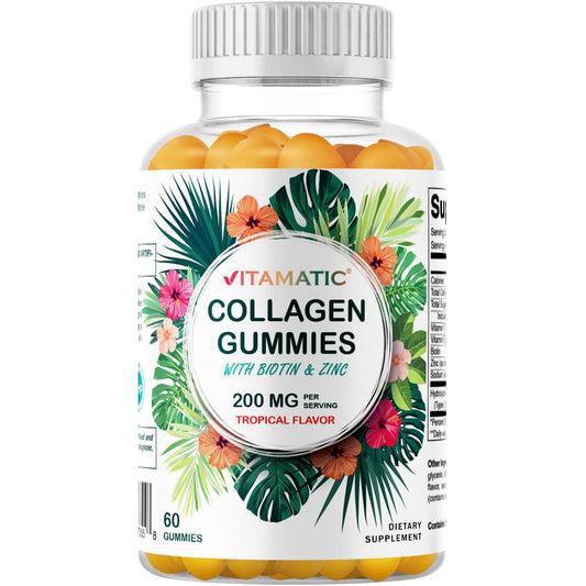Vitamatic Gomitas de Colágeno Hidrolizado con Vitamina C, Zinc y Biotina – 60 Unidades
