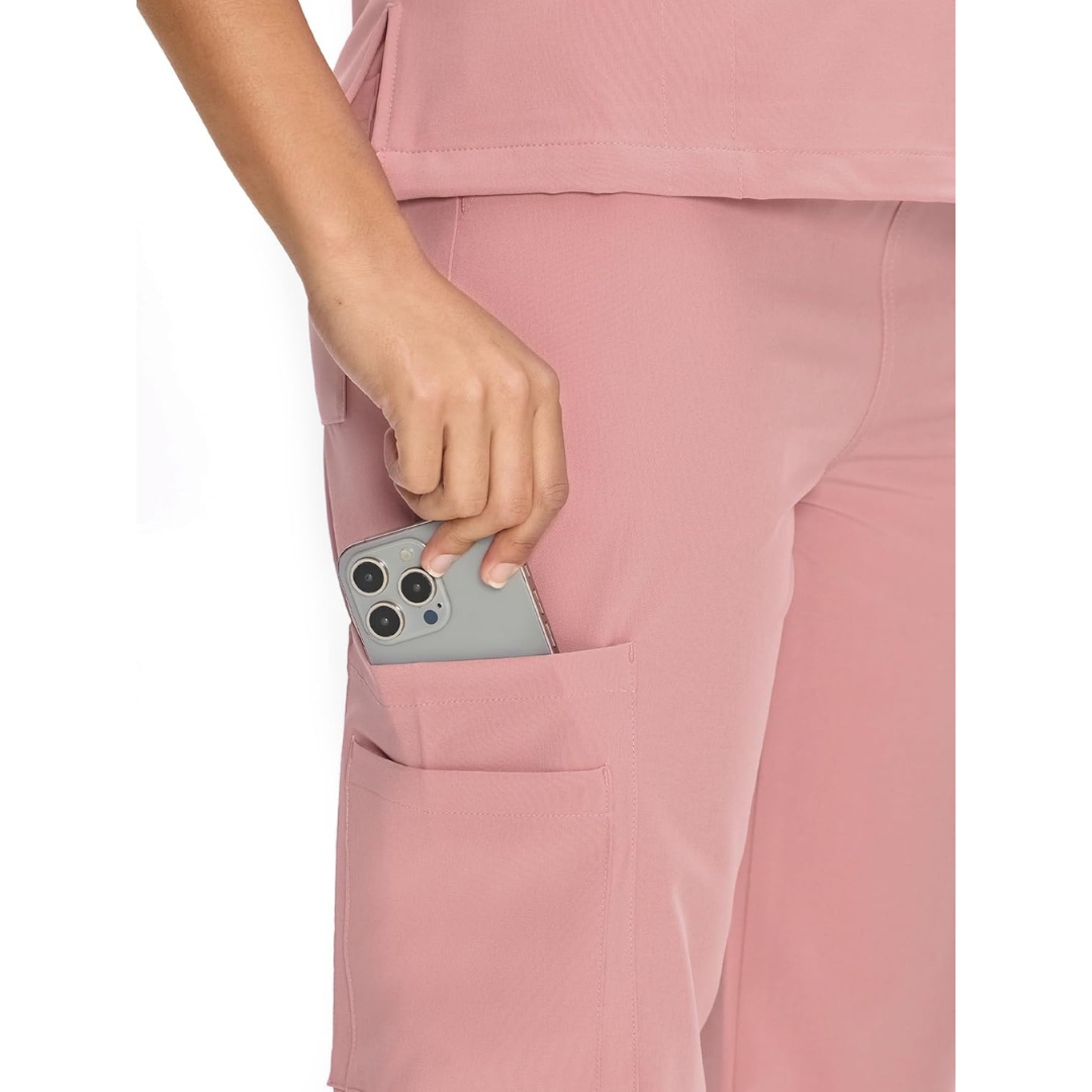 Set Uniforme Médico | Camiseta con Cuello en V y Pantalones de Pierna Recta con Bolsillos | Ropa de Trabajo Unisex | Color: Rosa