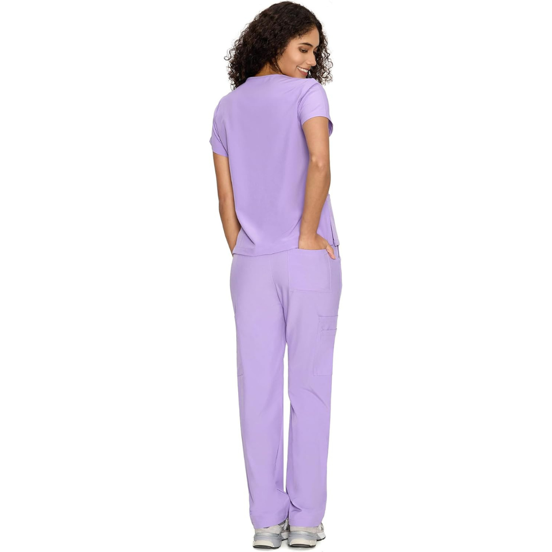 Set Uniforme Médico | Camiseta con Cuello en V y Pantalones de Pierna Recta con Bolsillos | Ropa de Trabajo Unisex | Color: Lavanda