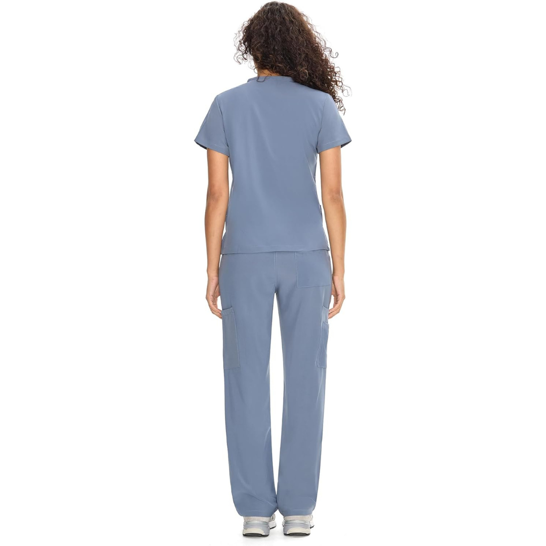 Set Uniforme Médico | Camiseta con Cuello en V y Pantalones de Pierna Recta con Bolsillos | Ropa de Trabajo Unisex | Color: Gris
