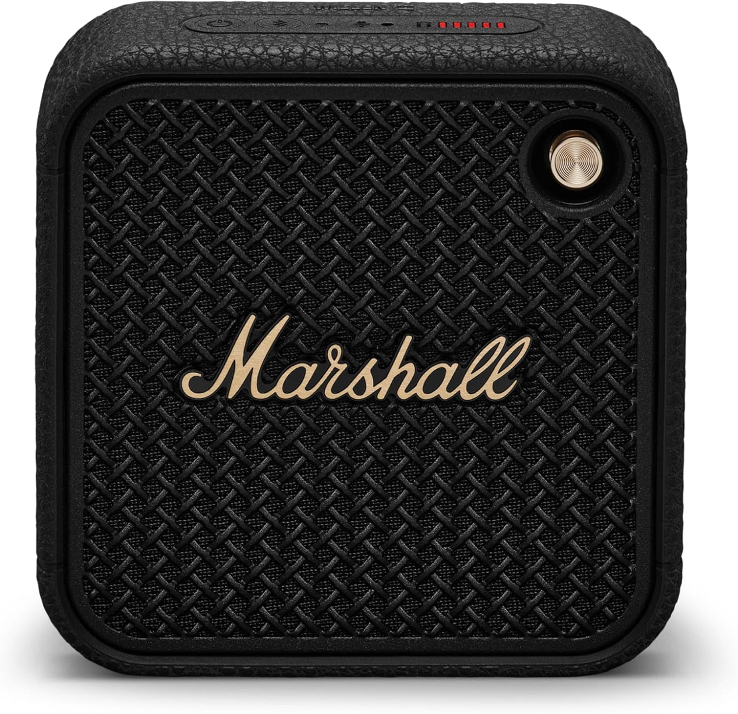 Marshall Willen II – Bocina Bluetooth portátil IP67 (Black & Brass), 17+ h batería, micrófono manos libres y correa de sujeción