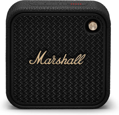Marshall Willen II – Bocina Bluetooth portátil IP67 (Black & Brass), 17+ h batería, micrófono manos libres y correa de sujeción