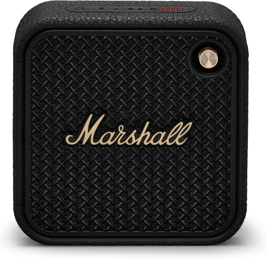 Marshall Willen II – Bocina Bluetooth portátil IP67 (Black & Brass), 17+ h batería, micrófono manos libres y correa de sujeción