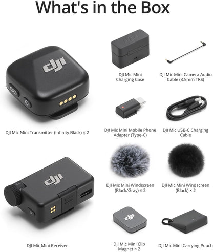 DJI Mic Mini (2 TX + 1 RX + Estuche de Carga) – Micrófono Lavalier Inalámbrico para iPhone, Android, Cámara – 48 h de Uso, Audio Detallado, Cancelación de Ruido, Autolimitador, Vlog, Streaming