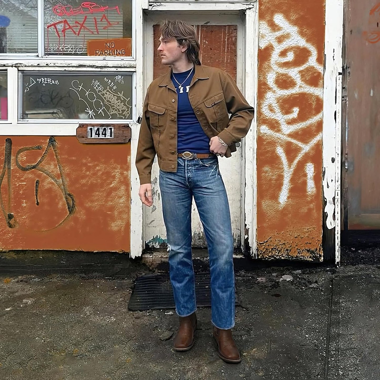 Botas vaqueras para hombre con punta cuadrada | Estilo antiguo del oeste bordado | Color: Marrón