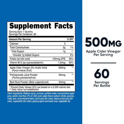 Nutricost Vinagre de Sidra de Manzana 500 mg | 60 Gomitas Sabor Manzana