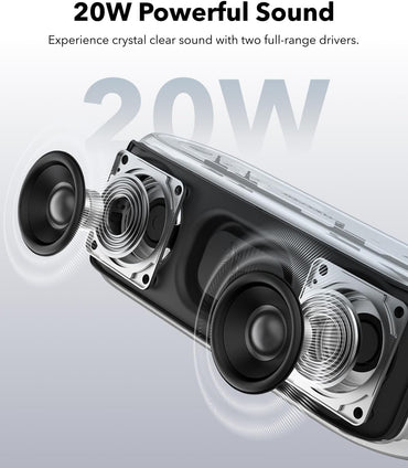 Soundcore Select 2S – Bocina Bluetooth Portátil (20W), BassUp, 16 h de batería, IPX7, Emparejamiento Estéreo, Bluetooth 5.3 – Ideal para casa, ducha y exteriores