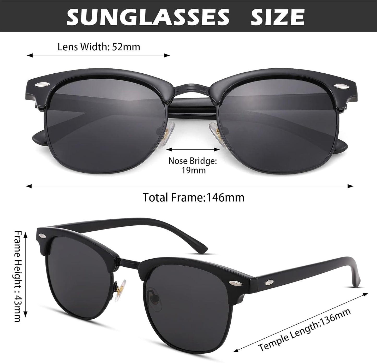 Pro Acme Semi-Rimless Polarized Sunglasses UV 400 Protection for Women Men