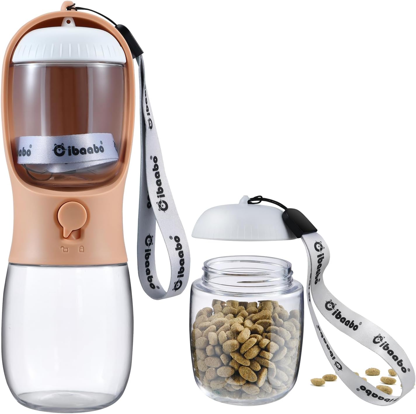 Botella de Agua para Perros con Contenedor de Alimento (2 en 1) | Portátil, Antifugas y con Filtro de Carbón – 10oz/300ml y 19oz/550ml | Accesorio de Viaje para Perros y Gatos