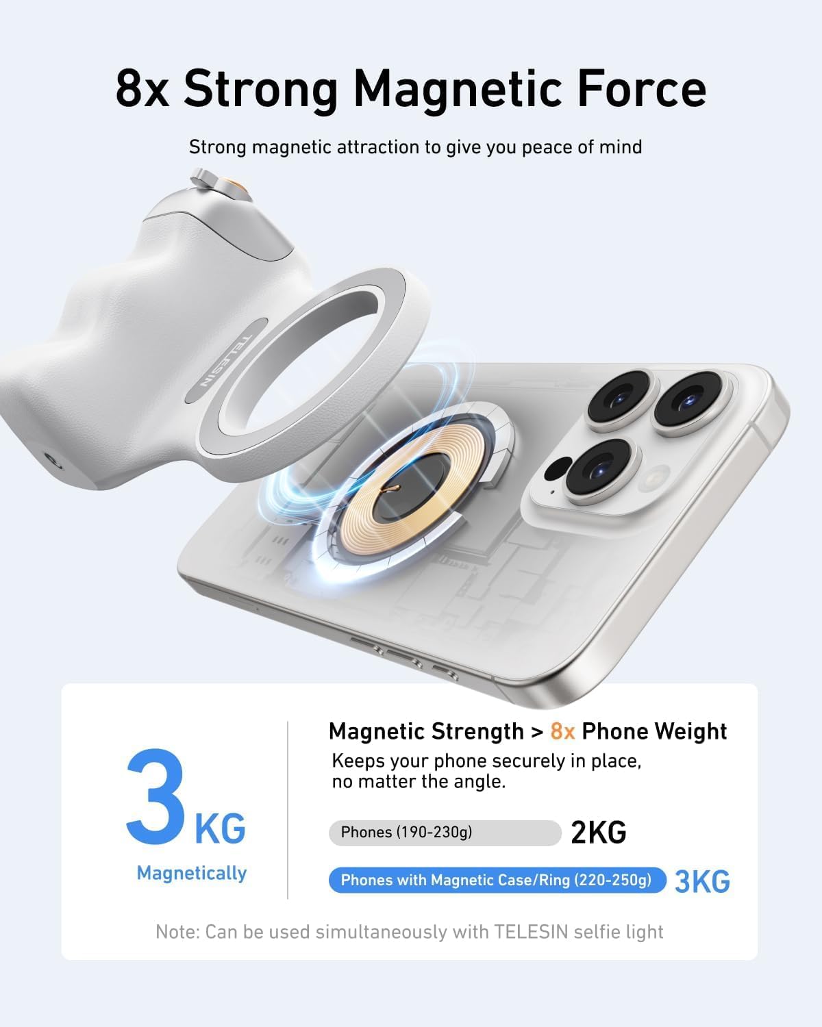 KIT CREATOR Agarre magnético para cámara de teléfono + trípode de metal | Compatible con iPhone Magsafe y Android  | Botón obturador recargable inalámbrico desmontable
