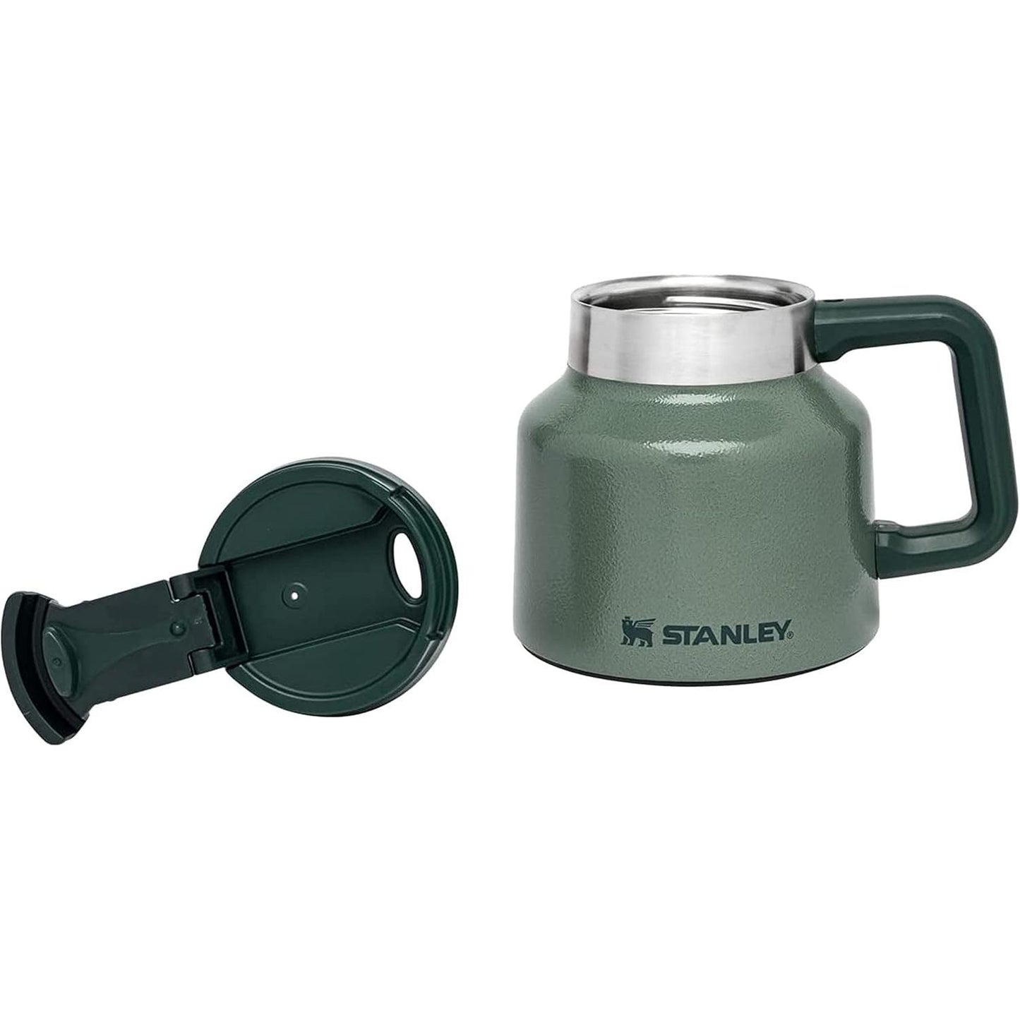 Tough-To-Tip Admiral'S Mug 20 Oz | Twist-On Flip Open Lid | Wide Body with Non-Skid Rubber Base | Insulated Stainless Steel Coffee Cup | Bpa-Free | Hammertone Green
