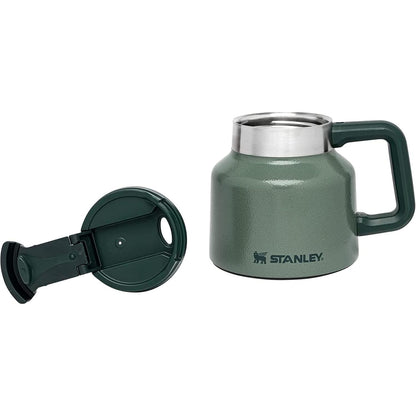 Tough-To-Tip Admiral'S Mug 20 Oz | Twist-On Flip Open Lid | Wide Body with Non-Skid Rubber Base | Insulated Stainless Steel Coffee Cup | Bpa-Free | Hammertone Green