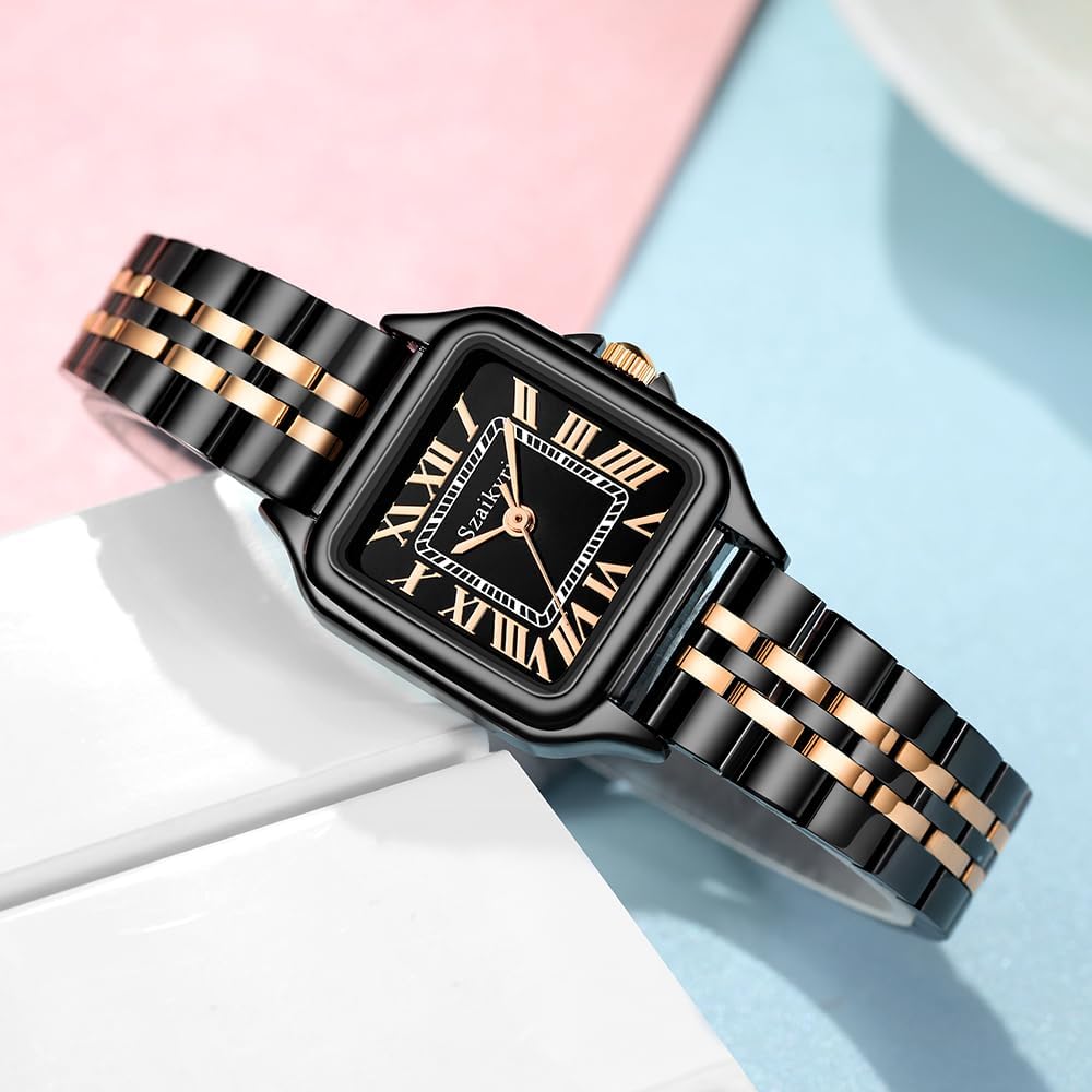 Reloj para Mujer Cuadrado 25 mm | Números Romanos | Movimiento Japonés | Correa de Acero o Cuero | Resistente al Agua (uso diario)