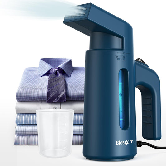 Blesgam Vaporizador de Ropa 700 W | Doble fila de vapor 25 g/min | Calienta en 40 s (100–110 °C) | Depósito 180 ml | Cable 2.4 m (8 ft) | Ligero 0.4 kg | Protección doble | Para hogar y viaje