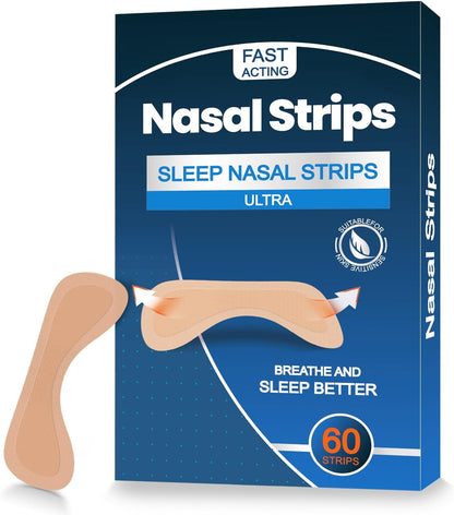 60 Piezas Tiras Nasales Extra Fuerza – Antironquidos, Adhesión Firme y Resistente al Sudor – Mejora la Respiración y el Sueño – Uso Día y Noche