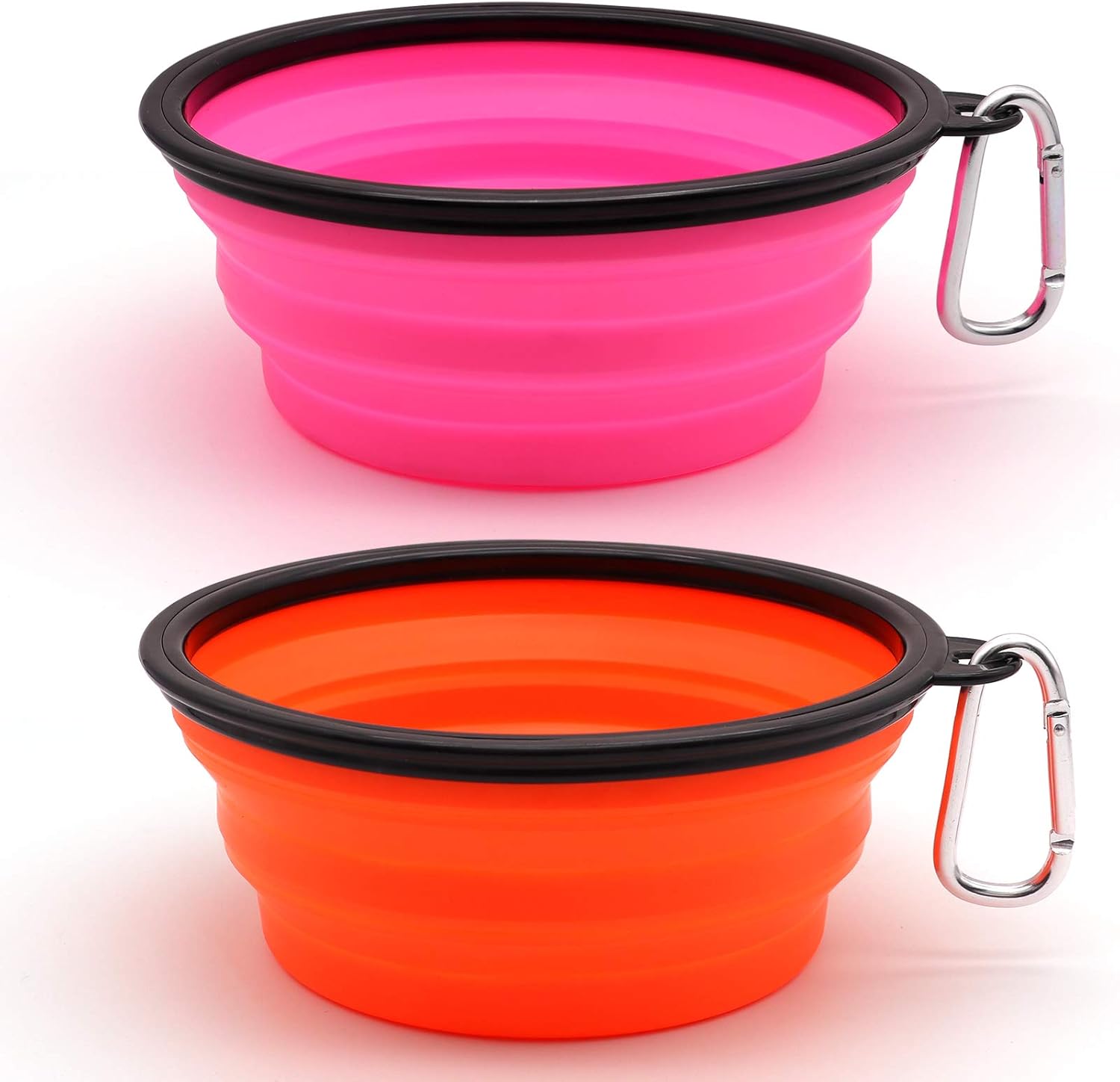 Bowls Plegables para Perros y Gatos (2 Pack) | Portátiles con Mosquetón para Agua y Comida | Viajes, Paseos y Camping