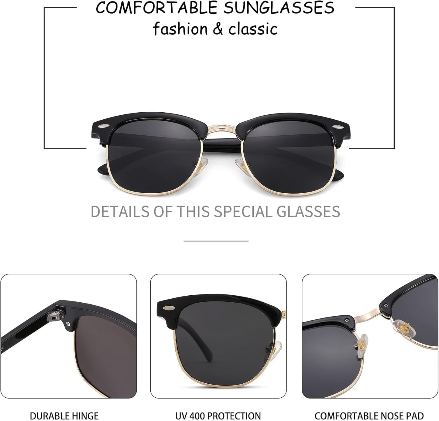 Pro Acme Semi-Rimless Polarized Sunglasses UV 400 Protection for Women Men