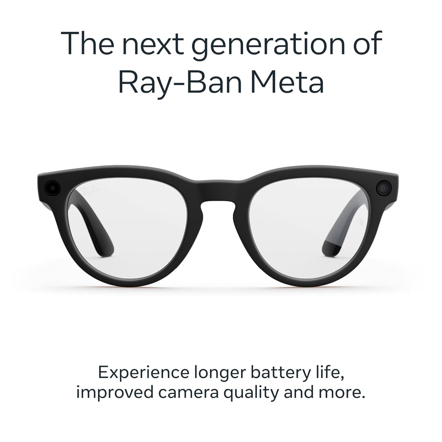 Ray-Ban Meta (Gen 2), Headliner, Matte Black | Smart AI Glasses for Men, Women — 2X Battery Life — 3K Ultra HD Resolution — 12 MP Ultra-Wide Camera, Audio, Video — Clear Lenses — Wearable Technology
