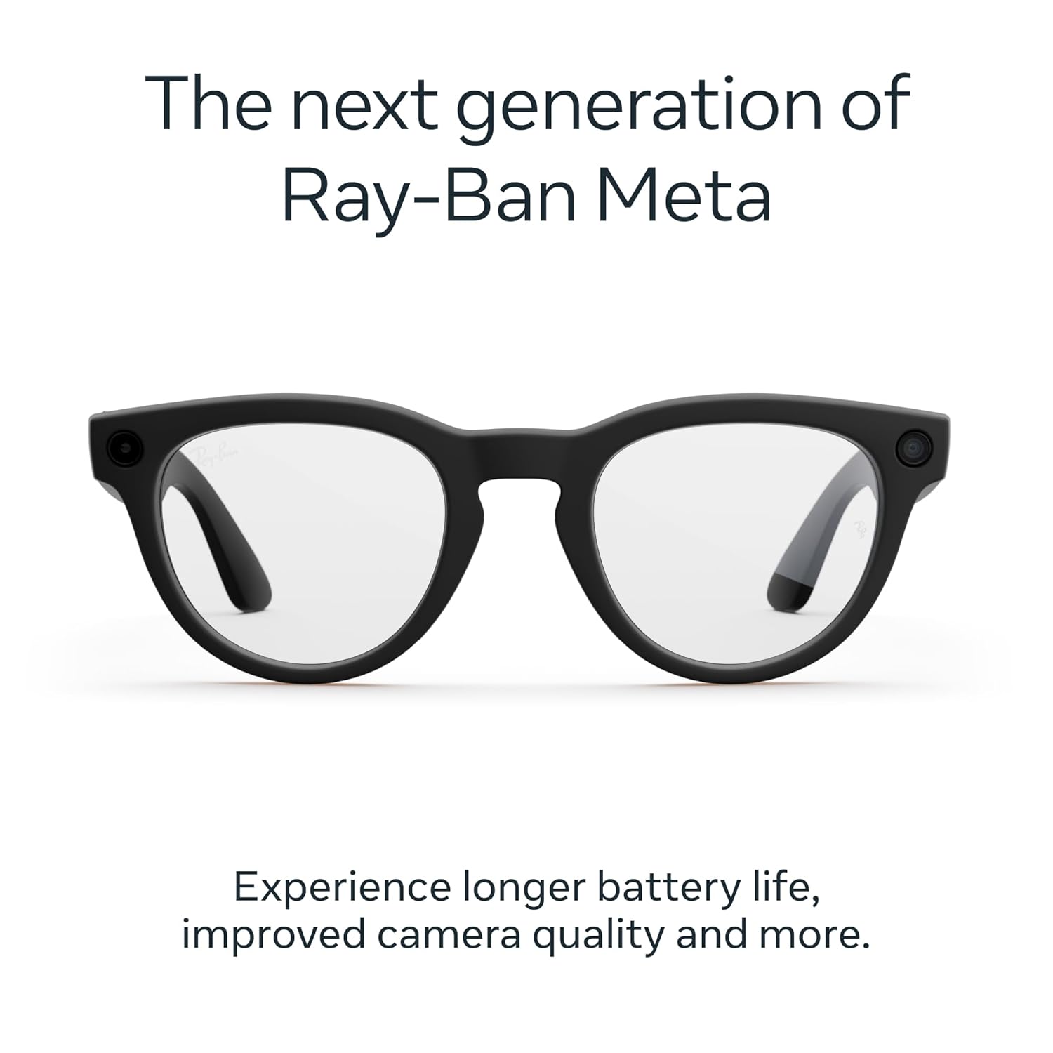 Ray-Ban Meta (Gen 2), Headliner, Matte Black | Smart AI Glasses for Men, Women — 2X Battery Life — 3K Ultra HD Resolution — 12 MP Ultra-Wide Camera, Audio, Video — Clear Lenses — Wearable Technology