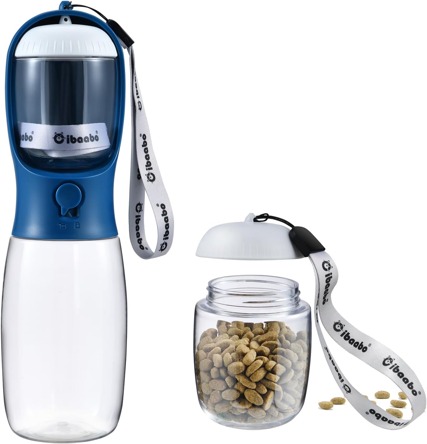 Botella de Agua para Perros con Contenedor de Alimento (2 en 1) | Portátil, Antifugas y con Filtro de Carbón – 10oz/300ml y 19oz/550ml | Accesorio de Viaje para Perros y Gatos