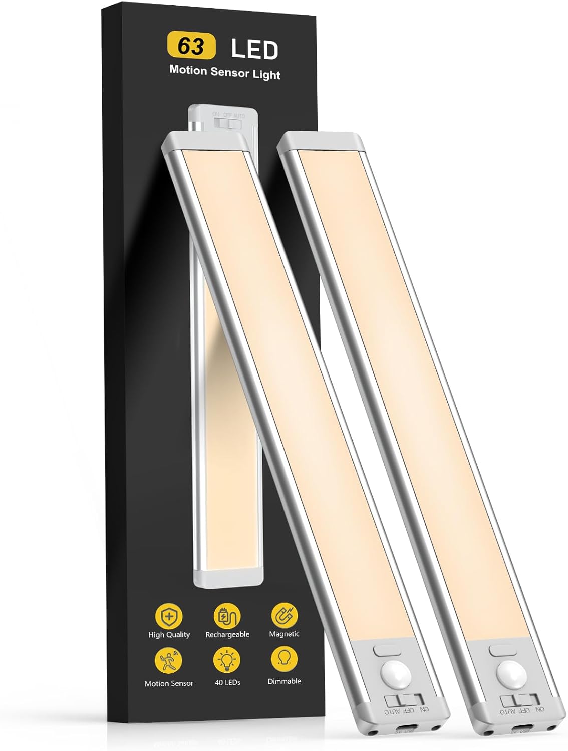 Luz LED Bajo Mueble 10” Pack x2 Recargable con Sensor de Movimiento, 5 Niveles de Brillo, Magnética Inalámbrica para Cocina, Closet, Escaleras y Pasillo