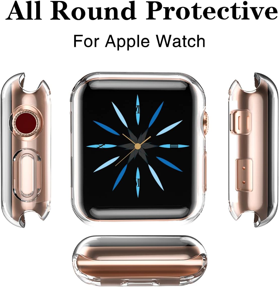Juego de 3 fundas para Apple Watch de 1.49 pulgadas | Protector de pantalla de alta sensibilidad HD y TPU y protección anticaídas de 360º | Para iWatch Series 3/2/1 | Transparentes