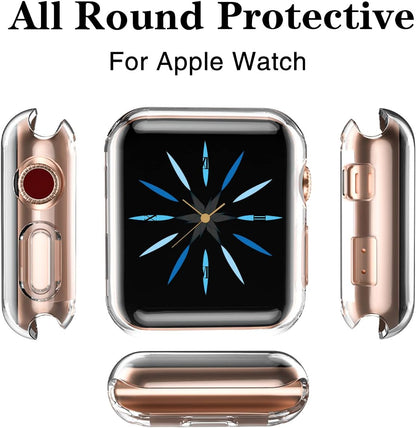 Juego de 3 fundas para Apple Watch de 1.49 pulgadas | Protector de pantalla de alta sensibilidad HD y TPU y protección anticaídas de 360º | Para iWatch Series 3/2/1 | Transparentes