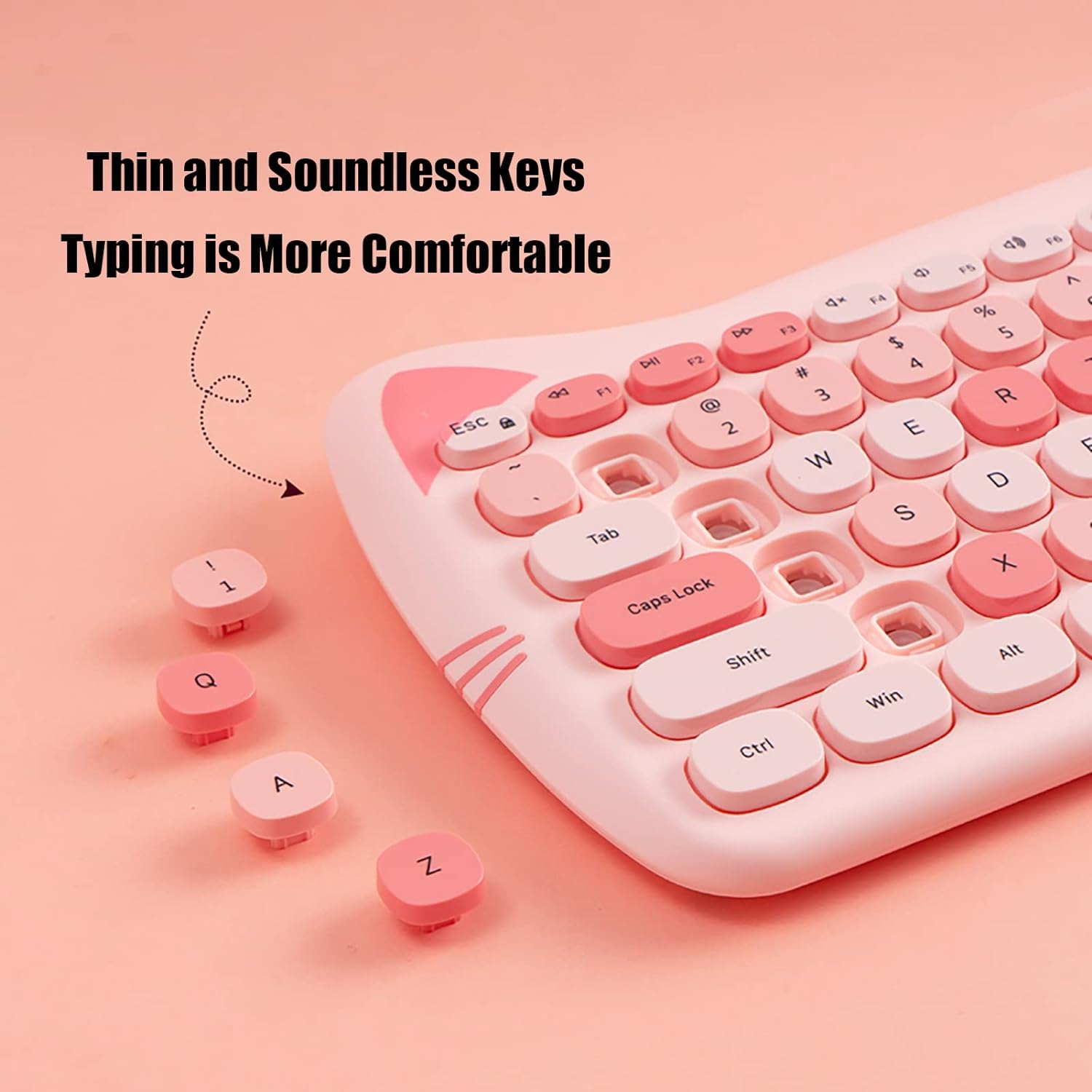 Teclado y mouse inalámbricos Gatito | Teclas silenciosas | 84 teclas | Color: Rosa