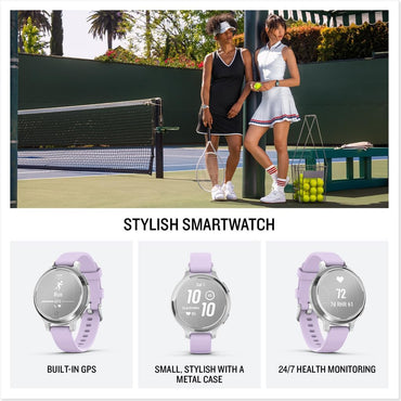 Garmin Lily 2 Active Smartwatch Mujer – Diseño Elegante con GPS Integrado, Salud & Fitness, 9 Días de Batería – Silver/Purple Jasmine