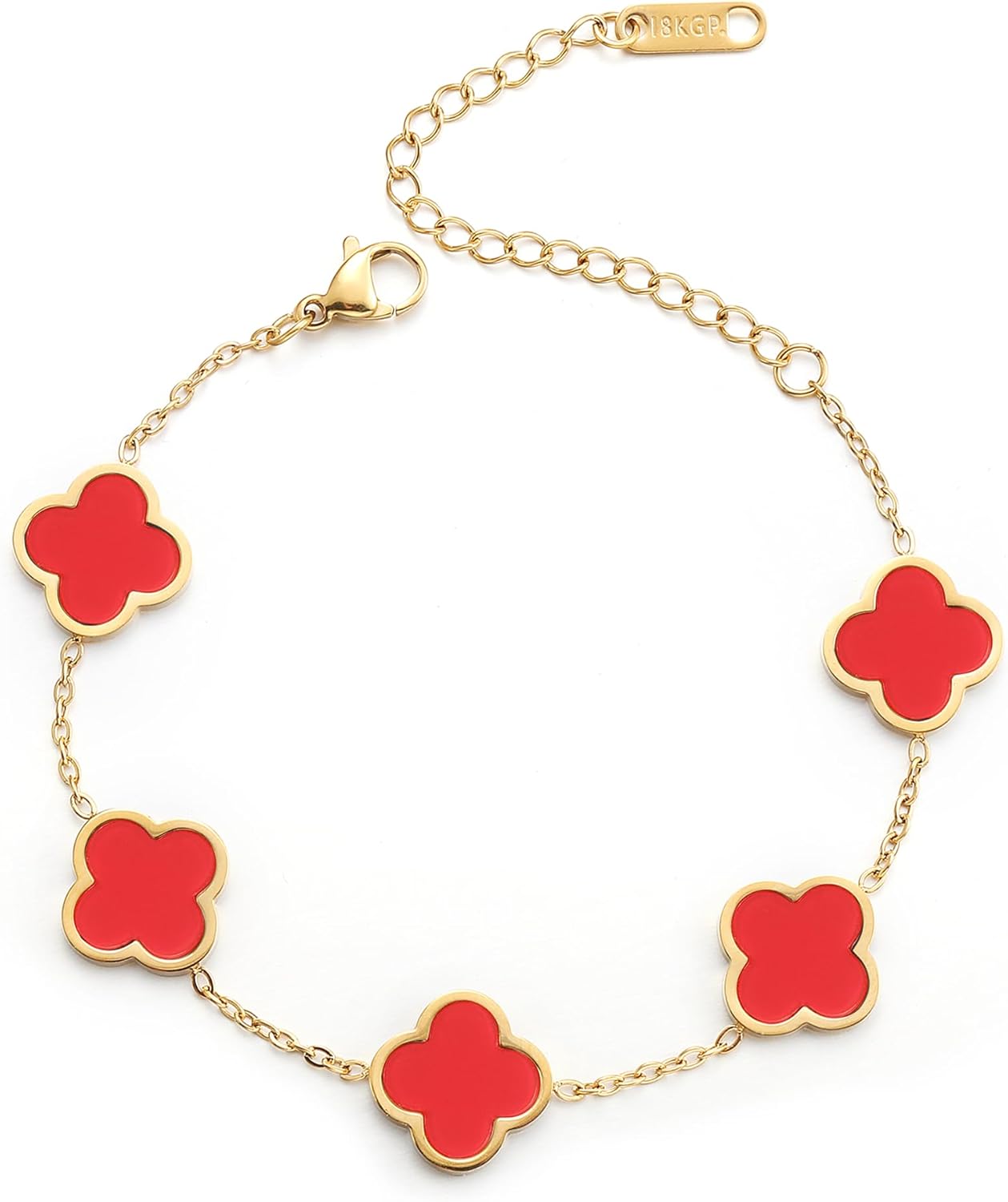 Pulsera Trébol de la Suerte para Mujer | Baño de Oro 18K con Flor Cuatro Hojas Blanco/Negro/Rojo/Verde | Joyería Elegante y Moderna