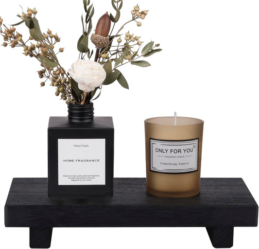 Bandeja de madera | Soporte de pedestal para decoración de baño o cocina | Color: negro