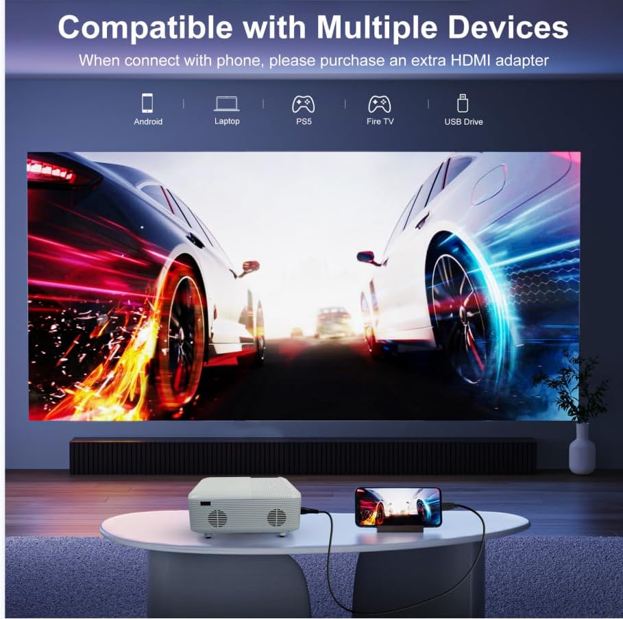 Mini Proyector Bluetooth 1080P Nativo con Cable HDMI Incluido | Compatible con 4K, Android/iPhone/TV Stick/Laptop/PS5