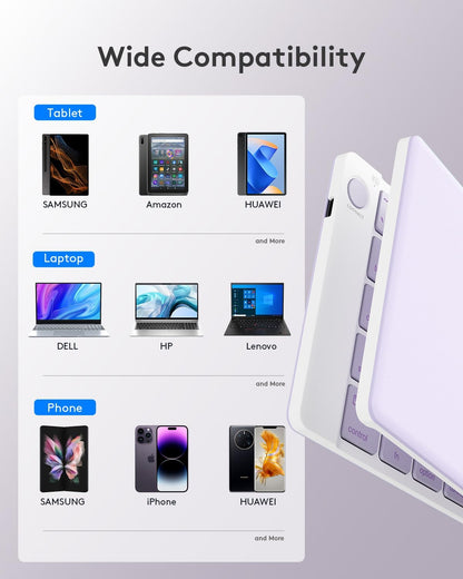 Teclado plegable Bluetooth | Tamaño completo | Ultra delgado Recargable | Conecta iOS, Android, Windows, teléfono | Color: Violeta