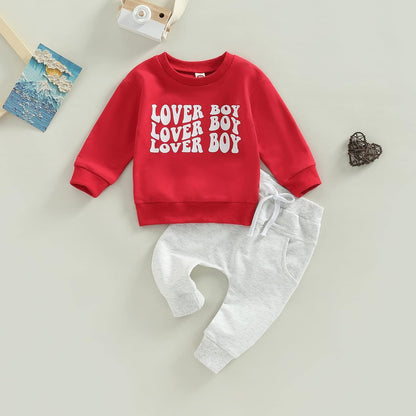 Conjunto de 2 piezas de ropa para bebé y niño, sudadera con cuello redondo con letras y pantalones casuales de otoño e invierno