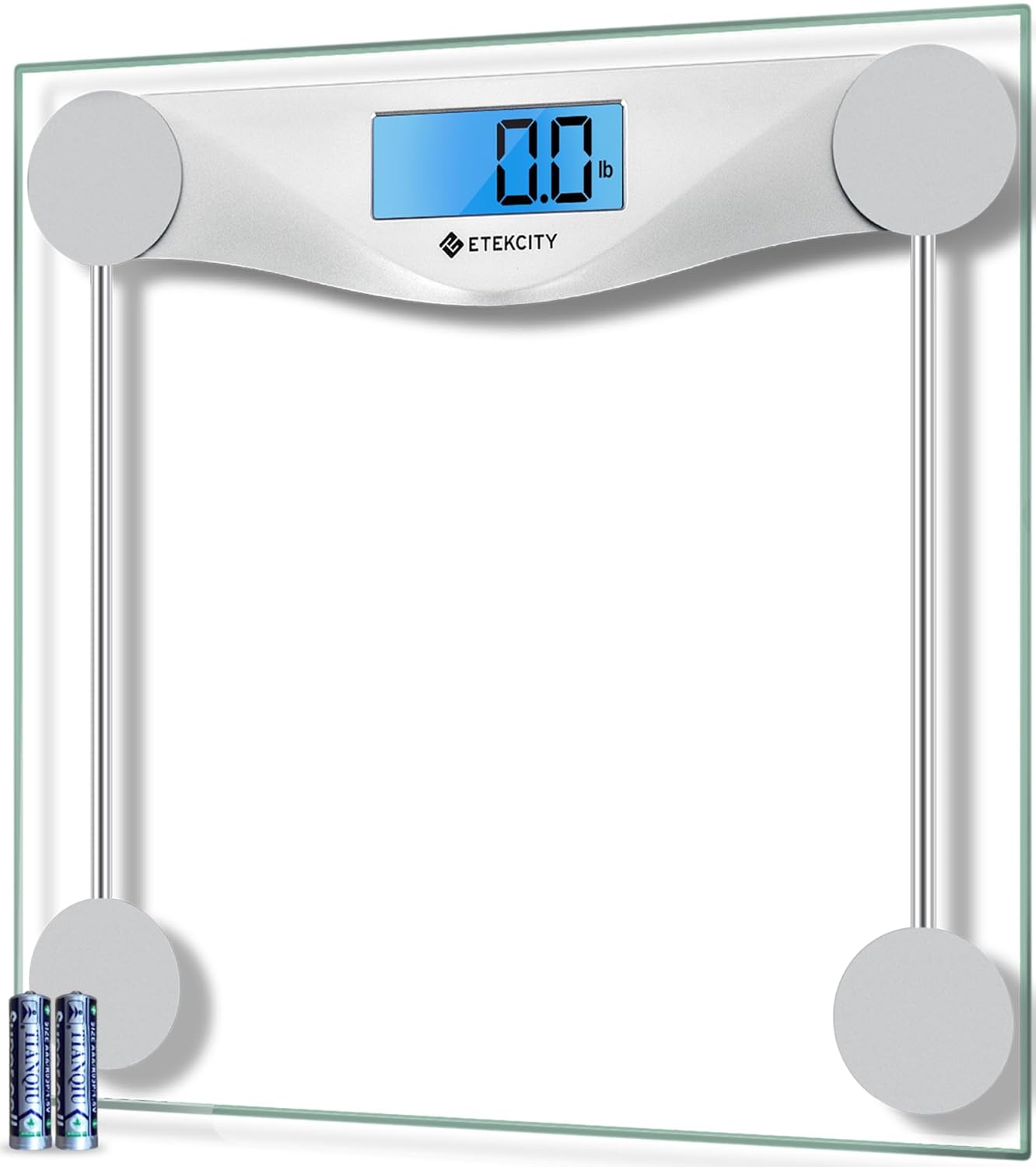 Báscula Digital de Baño – Plataforma Extra Ancha, Capacidad 200 kg/440 lb, Pantalla LCD Iluminada, Precisa y Segura, Vidrio Templado Reforzado con Cinta Métrica Incluida