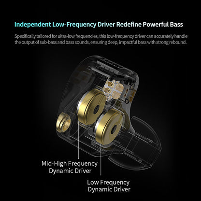 KZ Castor Pro Auriculares In-Ear Monitor HiFi con Bass Mejorado – IEM con Doble Driver Dinámico 10mm, 16 Perfiles de Sonido Ajustables, Cable Desmontable 2PIN-C – Gaming y Música