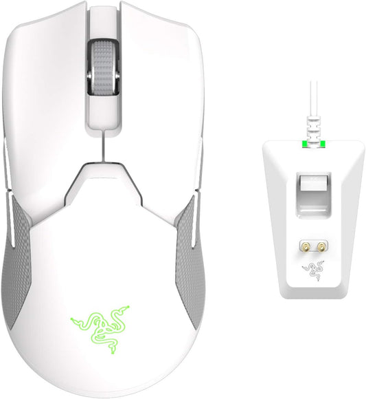 Razer Viper Ultimate – Mouse Gamer Inalámbrico Ultraliviano con Base de Carga RGB, Mercury White