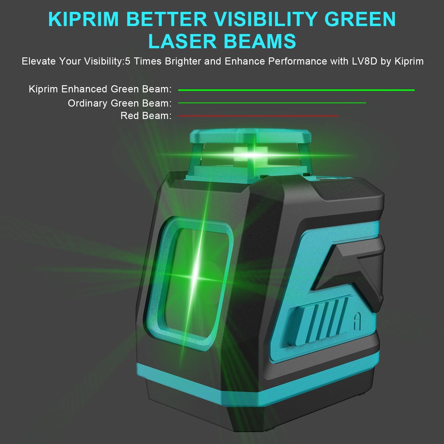 Nivel Láser Verde Kiprim LV8D, 5 Líneas Láser 360°, Autonivelante ±3°, Brillo Ajustable, Modos Manual/Self-Leveling/Pulso, Compatible con Trípode, Alcance 40m/50m