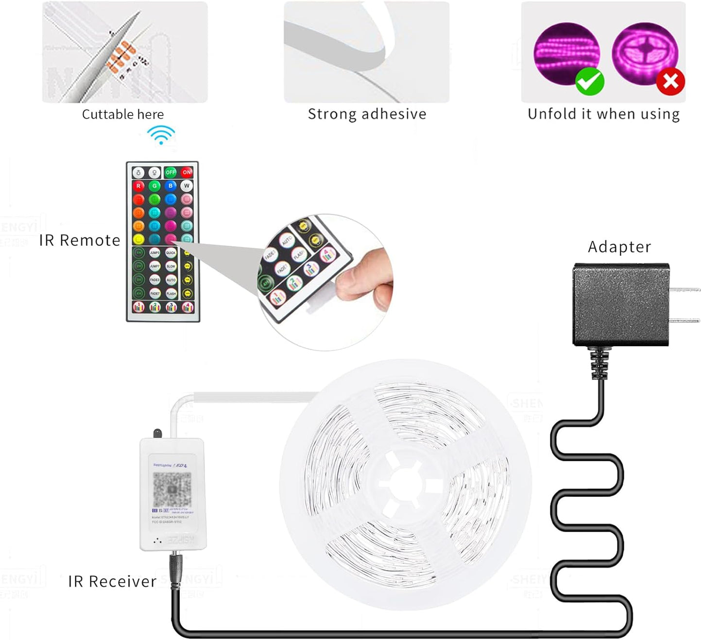 Tira LED 100FT RGB con Control por App y Control Remoto, Luces LED con Sincronización Musical, Temporizador y Adhesivo Fácil de Instalar – Decoración para Habitación, Sala y Fiestas